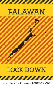 Palawan Lock Down Sign. Yellow island pandemic danger icon. Vector illustration.