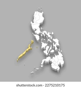 Palawan region location within Philippines 3d isometric map