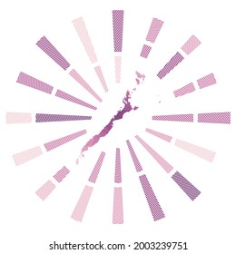 Palawan sunburst. Low poly striped rays and map of the island. Attractive vector illustration.