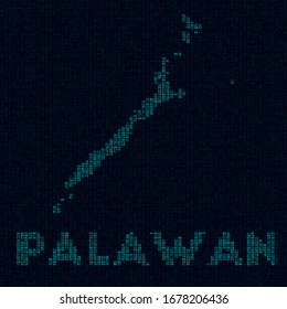 Palawan-Technologiekarte. Inselsymbol im digitalen Stil. Cyber-Karte von Palawan mit Inselnamen. Charmante Vektorillustration.