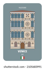 Palazzo Dario in Venice, Italy. Architectural symbols of European cities. Colorful vector 