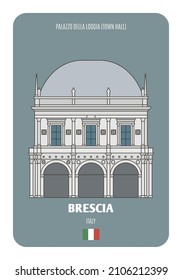 Palazzo della Loggia or Town Hall in Brescia, Italy. Architectural symbols of European cities. Colorful vector 