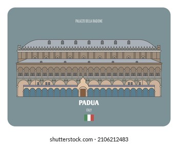 Palazzo della Ragione in Padua, Italy. Architectural symbols of European cities. Colorful vector 