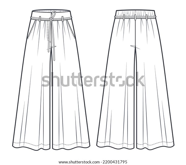 Palazzo Pants Fashion Flat Technical Drawing Stock Vector (Royalty Free ...