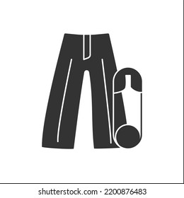 Palazzo Trousers Glyph Icon. Correct Length Of Trendy Pants With Sewing Pin. Clothing Repair Concept. Filled Flat Sign. Isolated Silhouette Vector Illustration