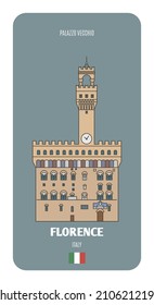 Palazzo Vecchio in Florence, Italy. Architectural symbols of European cities. Colorful vector 