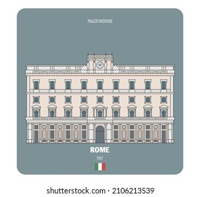 Palazzo Wedekind in Rome, Italy. Architectural symbols of European cities. Colorful vector 