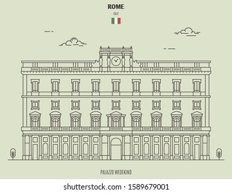 Palazzo Wedekind in Rome, Italy. Landmark icon in linear style