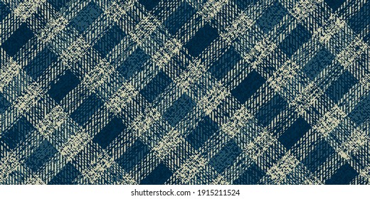 pale beige and dark blue grungy ragged old fabric texture of traditional gingham repeatable checkered ornament for plaid, tablecloths, shirts, clothes, dresses, tartan
