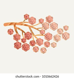 Pale blossom elegant floral pattern for wedding projects, spring invitation. vector illustration with geometric decorative sakura or almond flowers in minimal jewelry style.