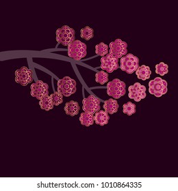 Pale blossom elegant floral pattern for wedding projects, spring invitation. vector illustration with geometric decorative sakura or almond flowers in minimal jewelry style.