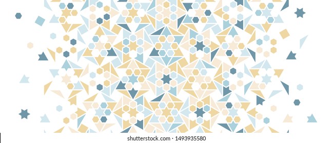 Pale blue arabesque vector seamless background. Geometric halftone texture with color tile disintegration