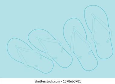 Pale blue background set with two pairs of flip flop sandals