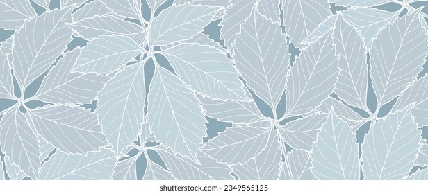 Pale blue botanical background with branches and leaves. Background for decor, covers, wallpapers, postcards and presentations.