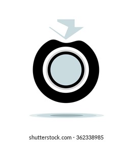 pale blue presses down arrow black circle with blue center, vector
