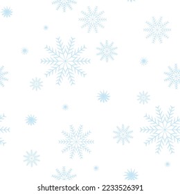 Pale blue snowflake seamless vector pattern on a white background