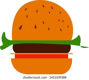 A pale brown veggie burger with tomato and lettuce, vector, color drawing or illustration.