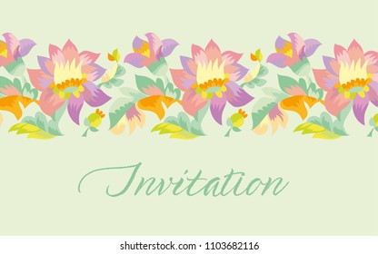 Pale color tender naive pattern. Folk rustic flowers ornament for header, card, invitation, poster, cover and other web and print design projects 
