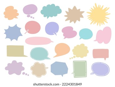 Colección de burbujas de habla de color pálido. Ilustración vectorial. Fondo blanco.