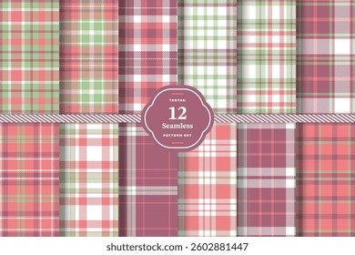 Pale Cream Tartan patterns fabric texture. Modern Smoky Charcoal Seamless Tartan Set of 12