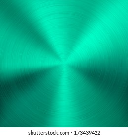 Pale (emerald) metal background with realistic circular brushed texture (chrome, iron, steel, silver) for user interfaces (UI), applications (apps) and business presentations. Vector illustration.