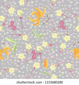 Pale flowers seamless pattern with lily