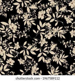 Pale flowers seamless pattern on black background