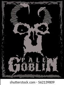 Pale goblin. Stylish poster of goblin face with horns and grunge frame. Good fore t-shirt, stickers, labels.  