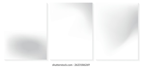 Pale gradient posters. Light grey, ecru and white colors. Set of 3 square elegant abstract sublte grey gradient background. Simple soft neutral background
