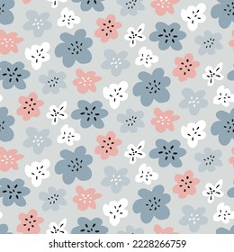 Pale gray abstract floral background pattern for baby products. Cute naive childish hand drawn flowers in abstract shape for seamless fabric prints in girlish dresses. Cute texture for wallpapers, cas