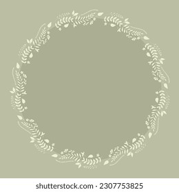 Pale green botanical background with a wreath of plants