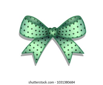 Pale green bow with black tiny polka dots on a white background. Vector illustration.