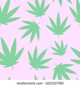 pale green cannabis pattern seamless on light pink background. cannabis leaf pattern. for cards, print, textile and background. for packaging cosmetics