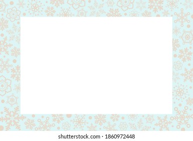 Pale green frame with snowflakes studded around. Vector illustration.