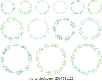 Pale green gradient colored leaves ring frame illustration set