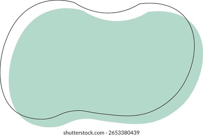 Una forma orgánica verde pálido con un delgado contorno negro se establece sobre un fondo blanco La forma es simple y minimalista con curvas suaves.