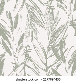 Pale green and powdery olive tree leaves, floral seamless pattern. Vector illustration