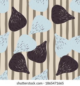Pale healthy seamless pattern with hand drawn grey and brown figs. Striped beige background. Designed for fabric design, textile print, wrapping, cover. Vector illustration.
