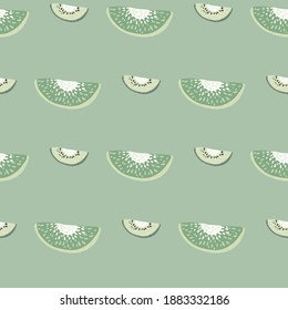 Pale minimalistic fruit seamless pattern with hand drawn kiwi slices. Organic food backdrop. Designed for fabric design, textile print, wrapping, cover. Vector illustration.
