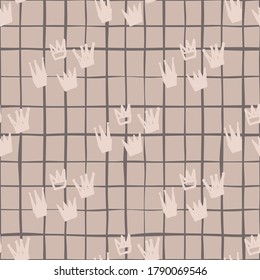 Pale naive seamless pattern with crown doodle ornament. Pastel light palette artwork. Designed for wallpaper, textile, wrapping paper, fabric print. Vector illustration.