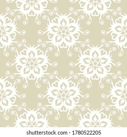 Blassolivgrüner, nahtloser Hintergrund mit weißem Blumenmuster. Vektorgrafik