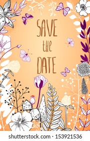 Pale orange background with field flowers