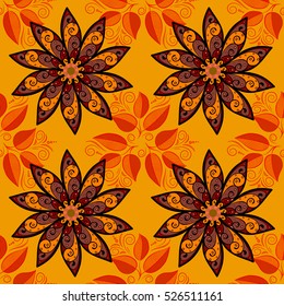 Pale orange background. Mandala. petal flowers. Vector illustration.