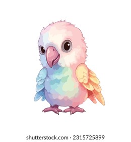 pale pastel baby parrot cartoon style white background