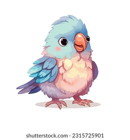 pale pastel baby parrot cartoon style white background