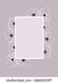 Pale Pink Anemone Flower Wedding Frame Design. Siimplicity and Elegance. Line Art