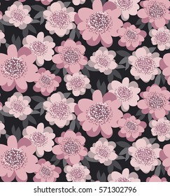 pale pink color stylized floral seamless pattern. abstract camellia flowers with gray leaves. repeatable motif vector illustration for wrapping paper, fabric, background
