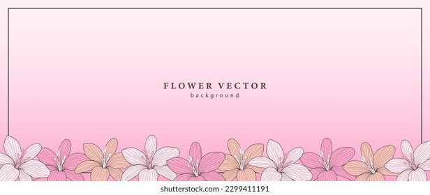 Pale pink floral background with cute lilies in pastel colors. Background for text, photos, postcards, diplomas and presentations