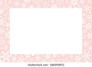 Pale pink frame with snowflakes studded around. Vector illustration.