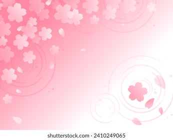 Pale pink Japanese style background of cherry blossoms floating on the water surface
